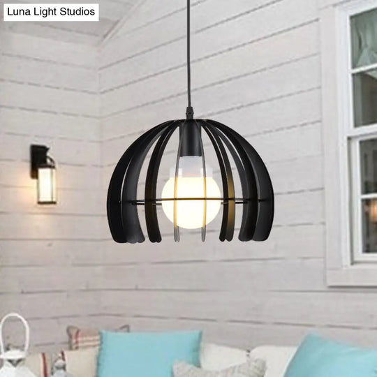 Hemisphere Pendant Lamp: Elegant Factory Black Metal Hanging Light For Living Room