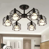 Black Metal Hexagon Cage Ceiling Light - Vintage Chandelier For Living Room 6 /