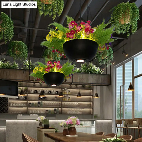 Black Metal Industrial Hanging Light With Led Bulb For Restaurant Ceiling