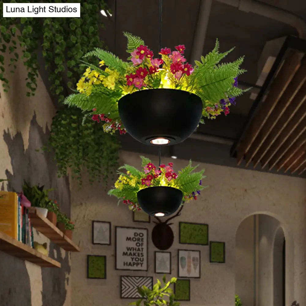 Black Metal Industrial Hanging Light With Led Bulb For Restaurant Ceiling / B