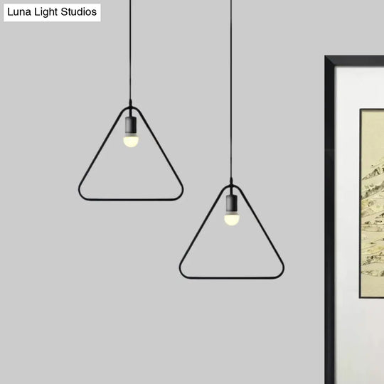 Black Metal Ceiling Pendant Light For Dining Room - Industrial Design Triangle/Round Shape 1 Head