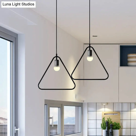 Black Metal Industrial Pendant Light With Frame Shade For Dining Room - 1 Head Ceiling Lighting