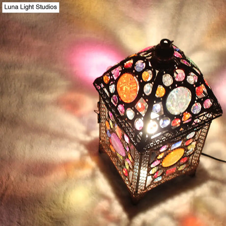 Black Metal Lantern Nightstand Light For Cozy Living Room Ambience