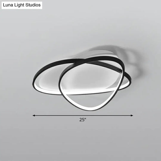 Black Metal Led Flush Ceiling Lamp With Simple Pebblestone Shape - Ideal For Hotel Lighting / 25’