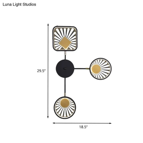 Black Metal Led Wall Sconce For Modern Restaurants - Round And Square Sector Design