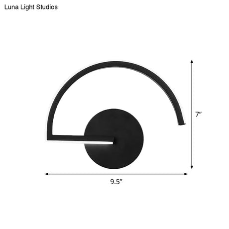 Black Metal Led Wall Sconce With Minimalist Half-Circle Design - Warm/White Light Open Concept
