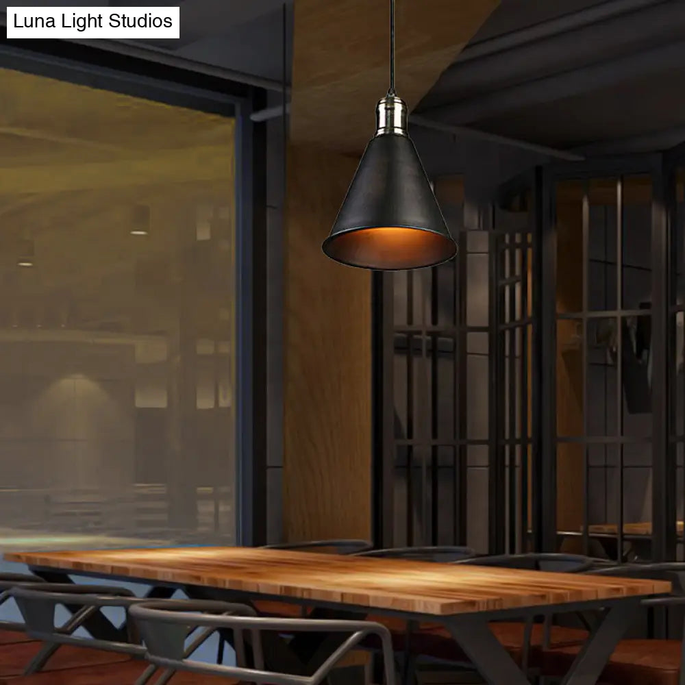 Industrial Metal Black Pendant Lamp With Tapered Shade - Stylish Hanging Ceiling Light For Kitchen