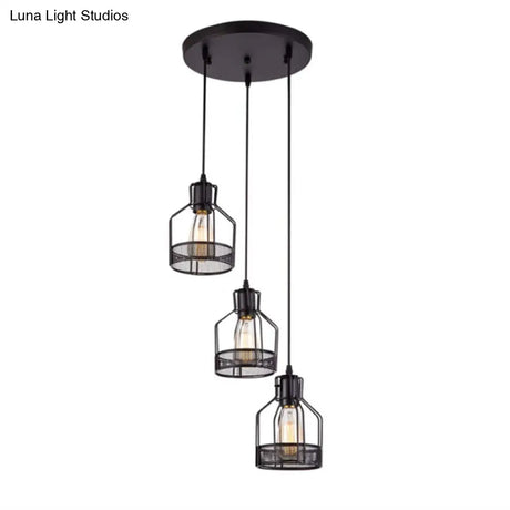 Black Metal Pendant Light - Industrial Retro Bird Cage Hanging Lamp For Restaurants