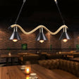 Black Metal & Rope Pendant Light - Farmhouse Style With Wavy Conic Design 3/5 Bulbs 3 /