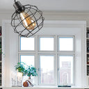 Black Metal Rotatable Ceiling Light Fixture For Restaurant - Industrial Semi Flush Mount Cage