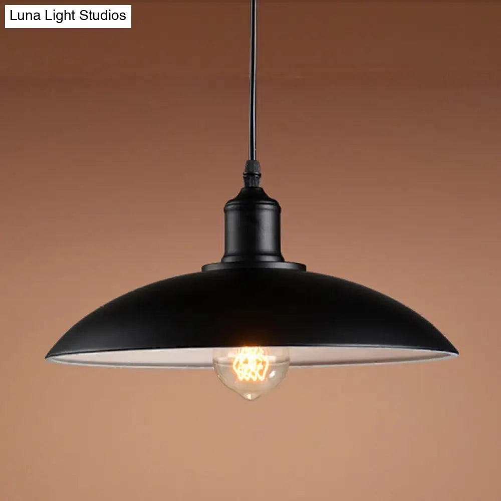 Black Metal Single-Bulb Domed Suspension Ceiling Lamp For Industrial Lighting