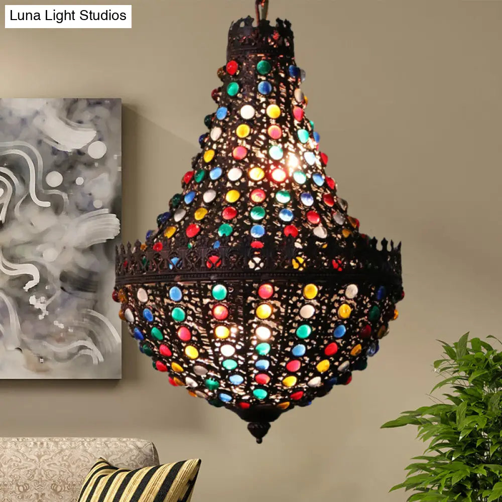 Black Metal Teardrop Chandelier Decorative Hanging Lamp With 2 Lights