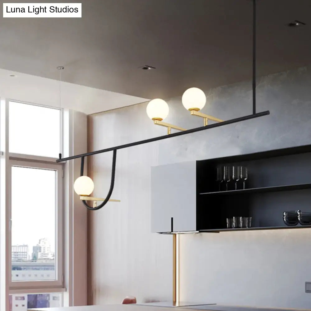 Black Metal Triple-Light Globe Chandelier For Dining Rooms