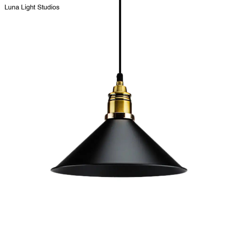 Black Metallic Cone Shade Ceiling Light - Loft Style 1 Head Kitchen Pendant Lamp (10’/14’ Wide)
