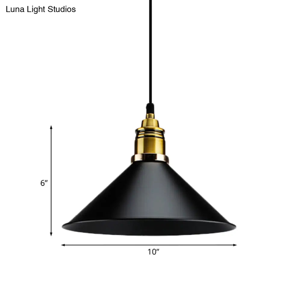 Black Metallic Cone Shade Ceiling Light - Loft Style 1 Head Kitchen Pendant Lamp (10’/14’ Wide)