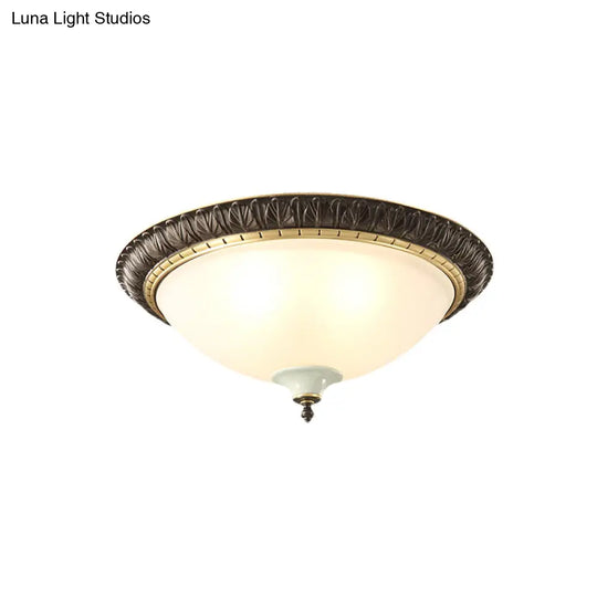Black Milk Glass Ceiling Lamp With Leaf/Flower Trim - Traditional 3-Head Flush Mount