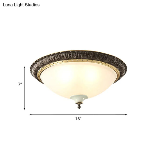 Black Milk Glass Ceiling Lamp With Leaf/Flower Trim - Traditional 3-Head Flush Mount