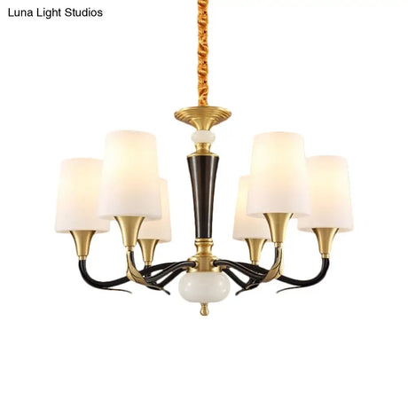 Black Milky Glass Pendulum Chandelier: Elegant 6-Light Pendant Lamp For Dining Hall