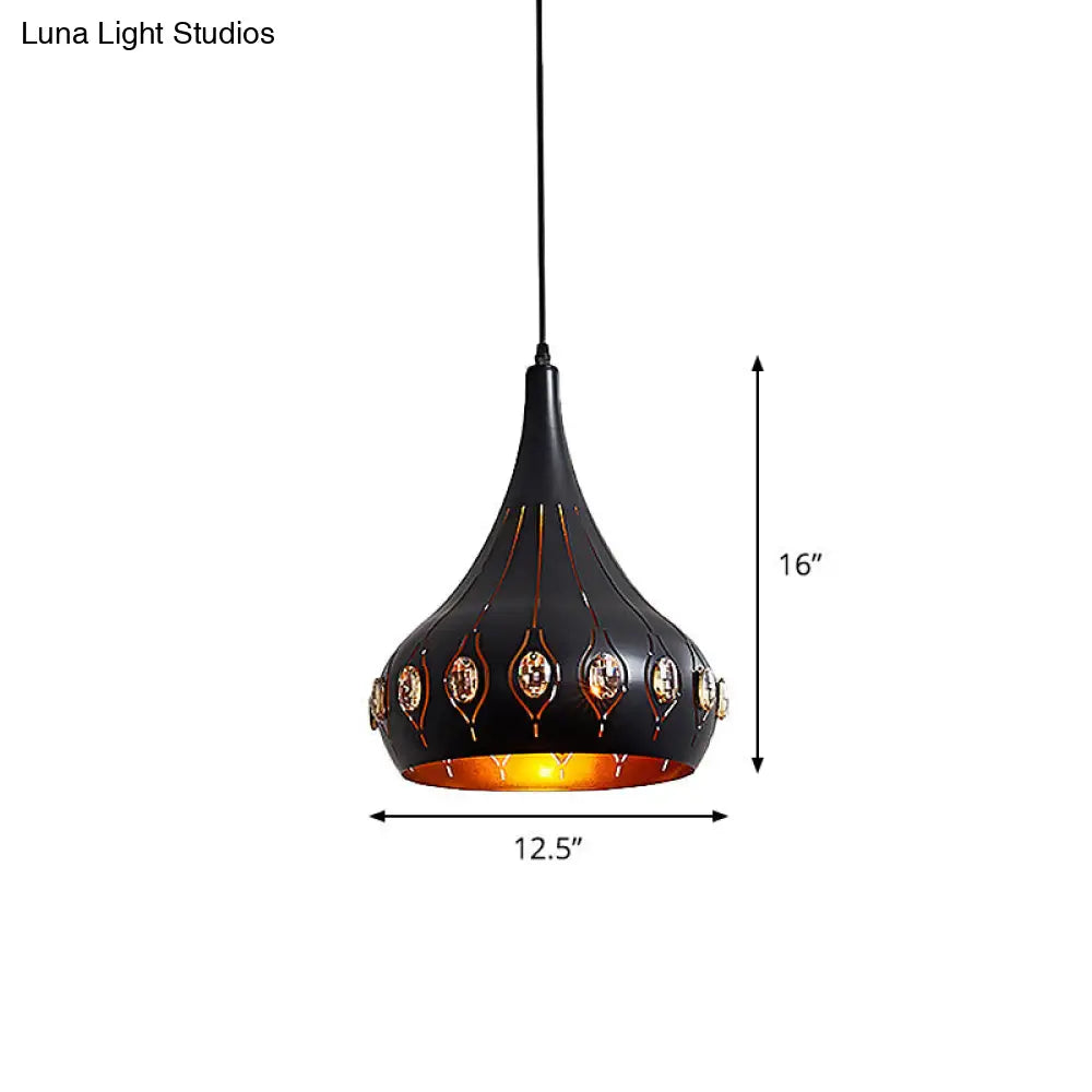 Modern Black Finish Hanging Ceiling Lamp With Onion Metal Shade - 1 Bulb Dining Room Down Lighting