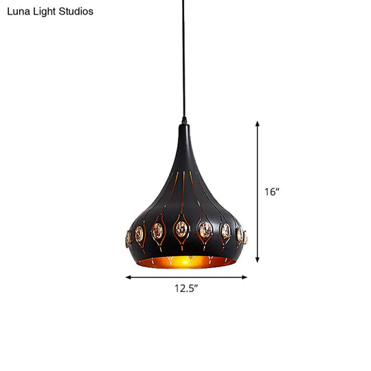 Black Modern Hanging Ceiling Lamp With Onion Metal Shade - Dining Room Down Lighting