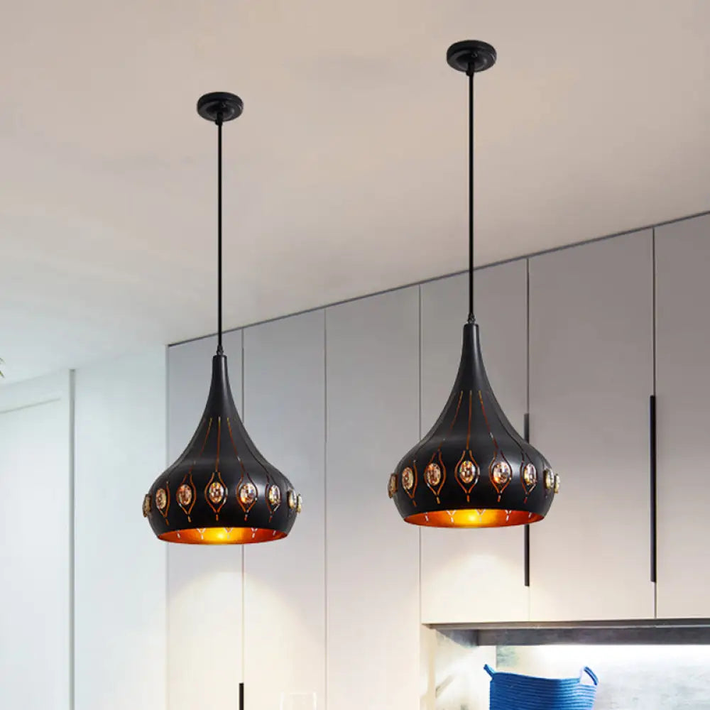 Black Modern Hanging Ceiling Lamp With Onion Metal Shade - Dining Room Down Lighting / B
