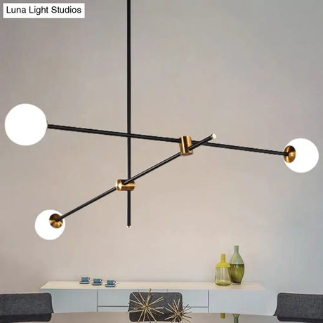Black Modernist 2/3-Light Living Room Pendant Lighting With Opal Glass Ball Shade And Exposed