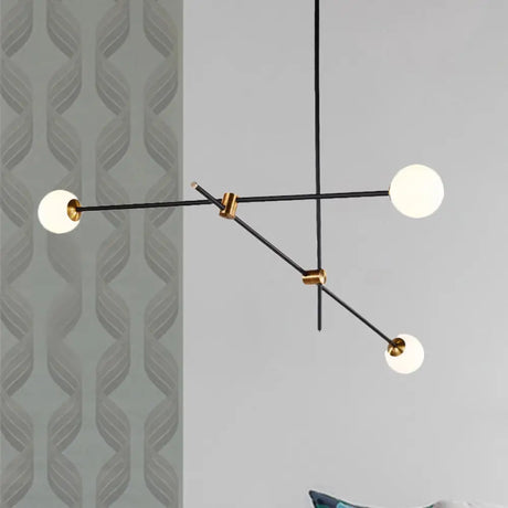 Black Modernist 2/3-Light Living Room Pendant Lighting With Opal Glass Ball Shade And Exposed