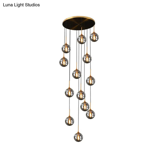 Modernist 13-Head Cluster Pendant Light - Black Spherical Hanging Lamp Kit With Glass Shade 13 /