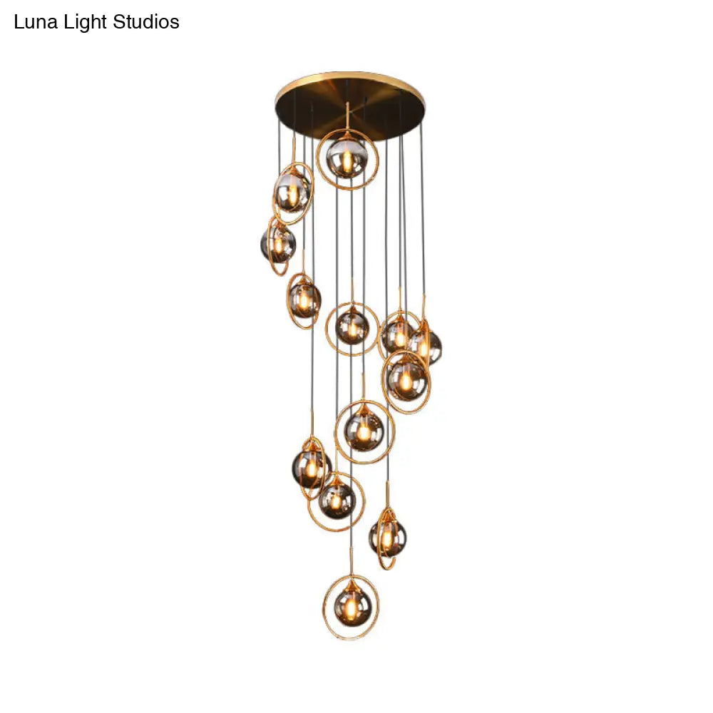 Modernist 13-Head Cluster Pendant Light - Black Spherical Hanging Lamp Kit With Glass Shade