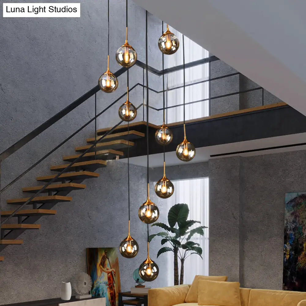 Black Modernist Cluster Pendant Light With 13 Glass Shades