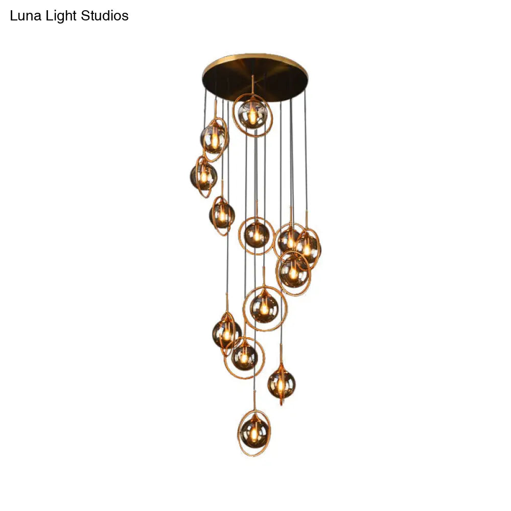 Modernist 13-Head Cluster Pendant Light - Black Spherical Hanging Lamp Kit With Glass Shade 13 /