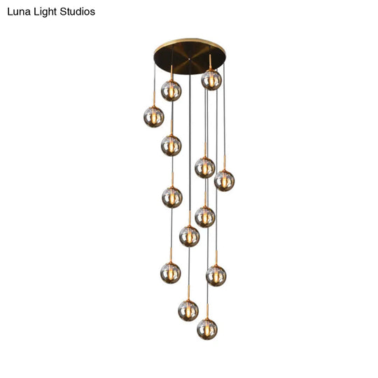 Modernist 13-Head Cluster Pendant Light - Black Spherical Hanging Lamp Kit With Glass Shade 13 /