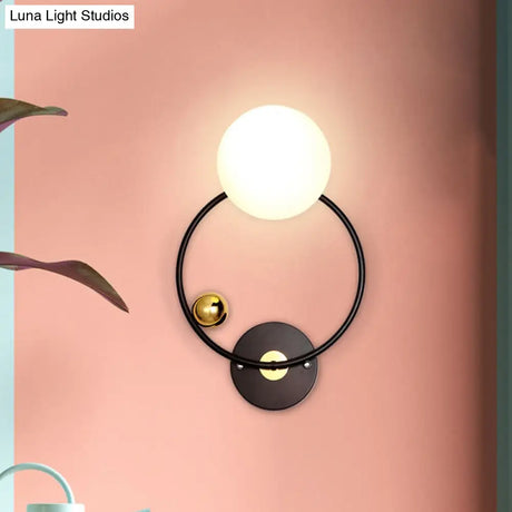 Black Modernist Wall Sconce Light With Opal Glass Shade