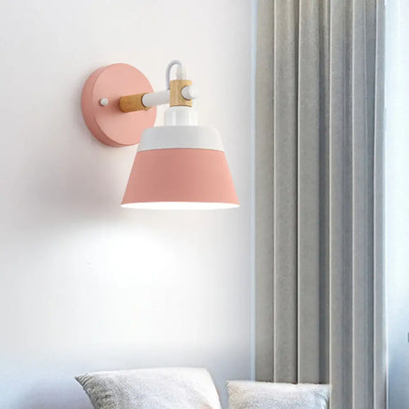Black/Pink Macaron Wall Sconce With Flared Metal Shade Pink