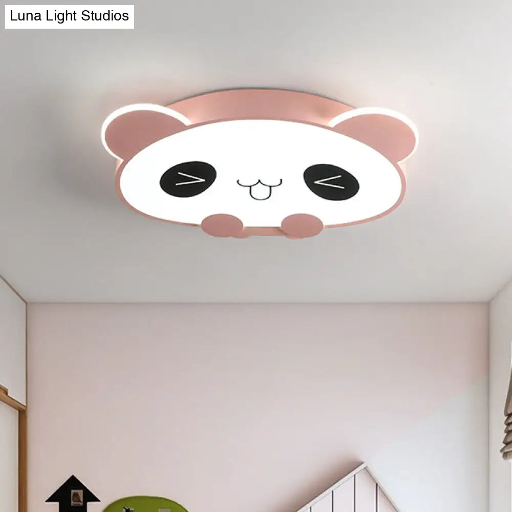 Black/Pink Panda Led Flushmount Fixture Modern Acrylic Ceiling Light For Bedroom