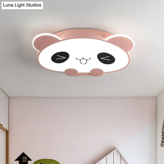 Black/Pink Panda Led Flushmount Fixture Modern Acrylic Ceiling Light For Bedroom