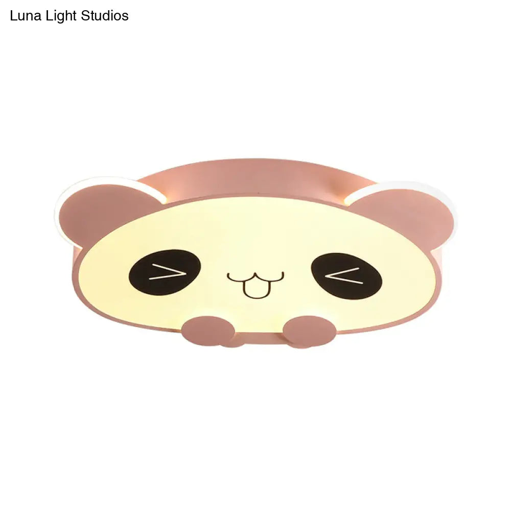 Black/Pink Panda Led Flushmount Fixture – Modern Acrylic Ceiling Light For Bedroom