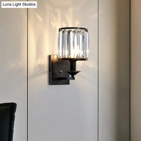 Black Prismatic Crystal Wall Mount Lamp - Modern Cylinder Design