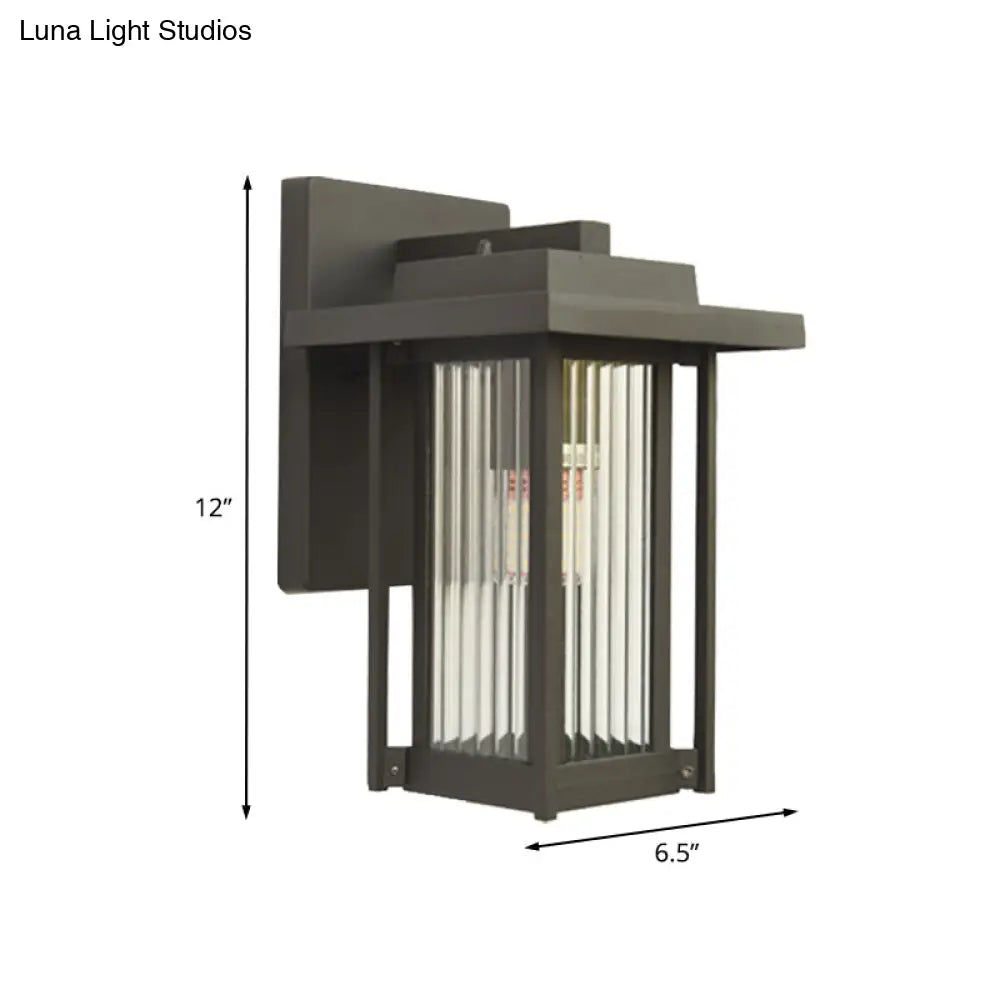 Black Prismatic Glass Single Head Wall Sconce Lantern For Outdoor - Countryside Style