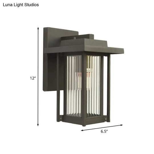 Black Prismatic Glass Single Head Wall Sconce Lantern For Outdoor - Countryside Style