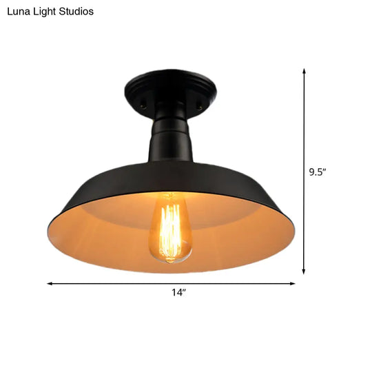 Black/Red Industrial Style Semi Flush Ceiling Light Fixture For Corridor - Metallic Barn Shade