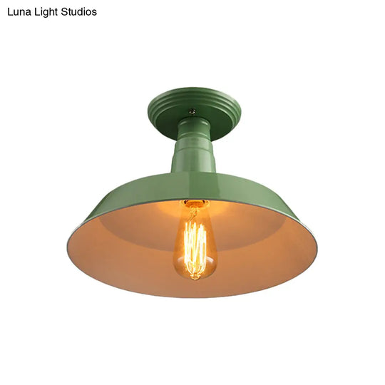 Black/Red Industrial Style Semi Flush Ceiling Light Fixture For Corridor - Metallic Barn Shade
