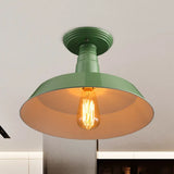 Black/Red Industrial Style Semi Flush Ceiling Light Fixture For Corridor - Metallic Barn Shade