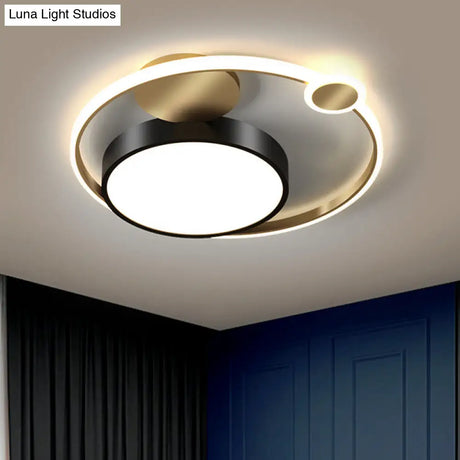 Black Round Flush Lamp - Nordic Style Led Ceiling Lighting For Bedroom In Warm/White/3 Color Light