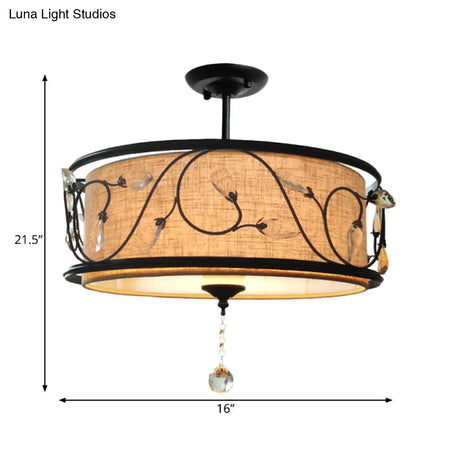 Black Rustic Branch Semi Flush Mount Ceiling Light With Crystal Draping - 4 Lights 14’/21.5’