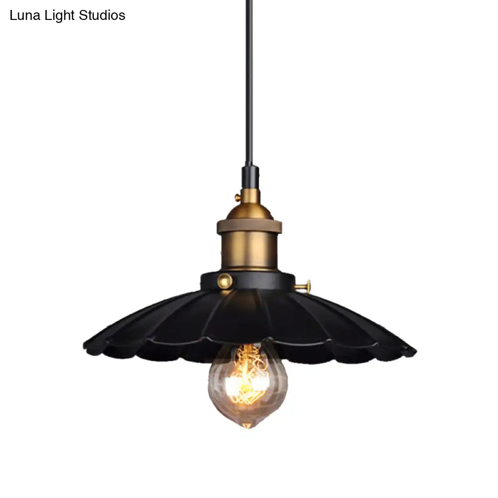 Black Scalloped Metal Pendant Lighting For Farm-Styled Coffee Shops / 10’