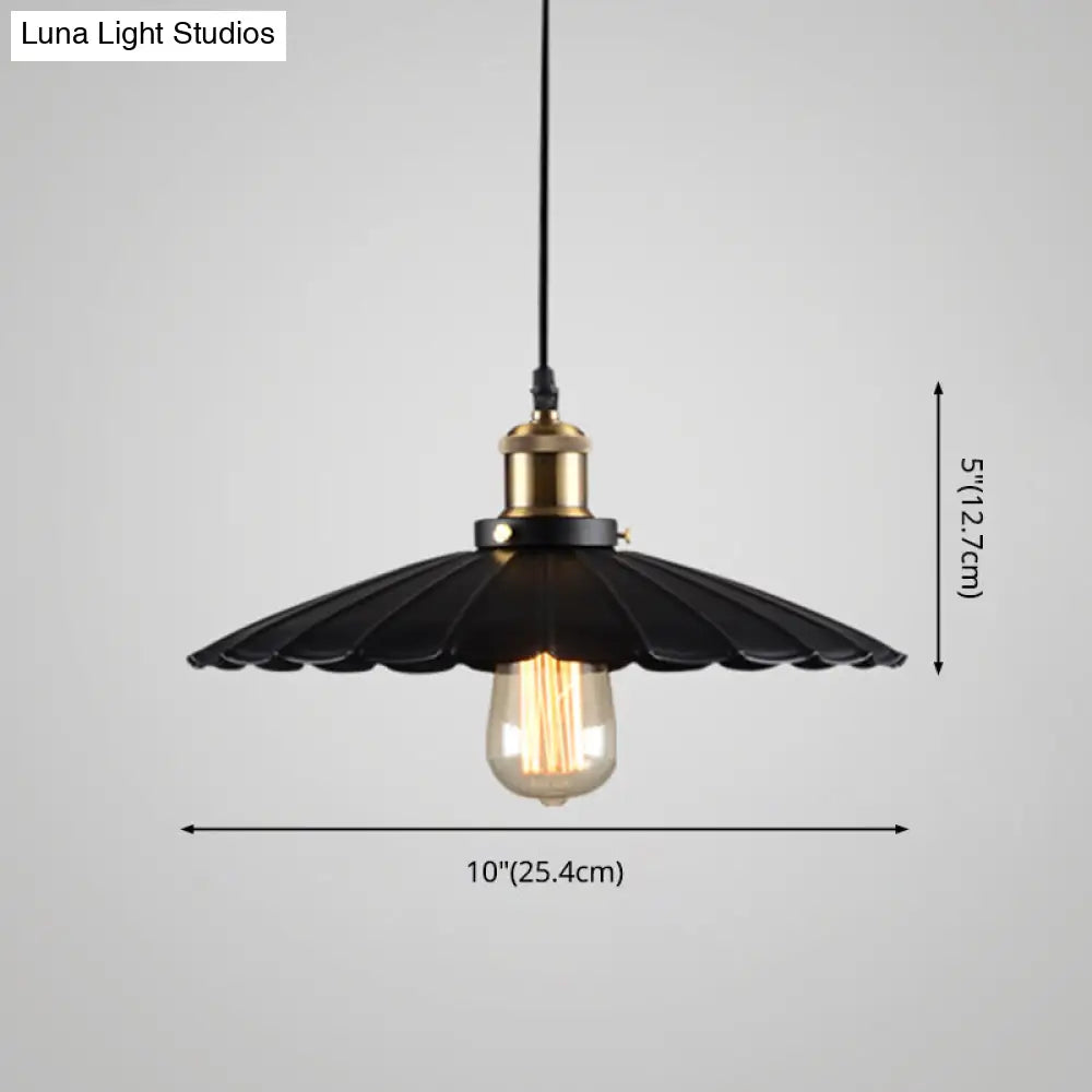 Black Scalloped Metal Pendant Lighting For Farm-Styled Coffee Shops