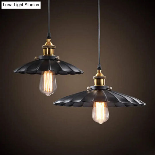 Black Scalloped Metal Pendant Lighting For Farm-Styled Coffee Shops