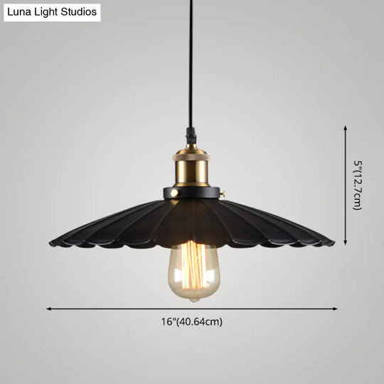 Farm Style Black Scalloped Metal Pendant Light Kit For Coffee Shops