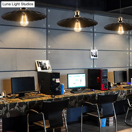Farm Style Black Scalloped Metal Pendant Light Kit For Coffee Shops